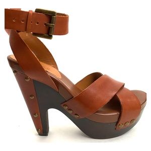 Guess Brown Leather Heeled Sandals